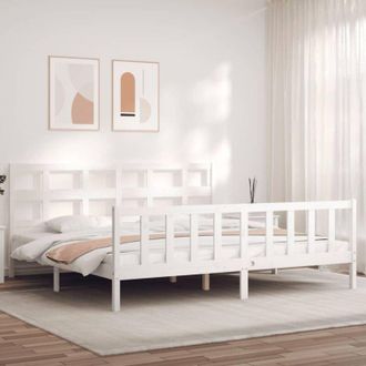 vidaXL Estructura Cama De Matrimonio Con Cabecero Madera Maciza Blanco Vidaxl
