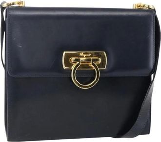 Ferragamo Pre-owned Shoulder Bags, female, Blue, Size: ONE SIZE Pre-owned Leather Shoulder Bag