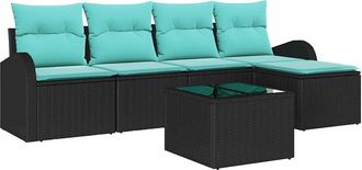 vidaXL Juego De Sof&aacute; 6 Uds. Negro Y Turquesa Rat&aacute;n Sint&eacute;tico Vidaxl