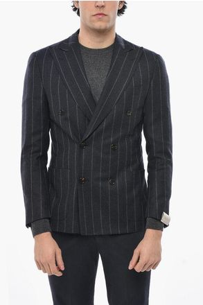 Corneliani Double-breasted ACADEMY SOFT Pinstriped Wool Blend Blazer size 46