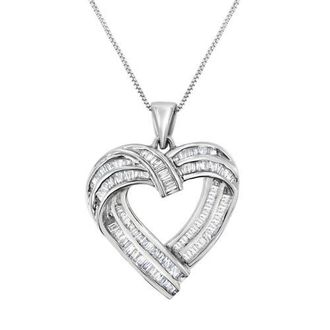House of Brilliance Silver 7/8 cttw Baguette Diamond Heart Pendant Necklace in White at Nordstrom