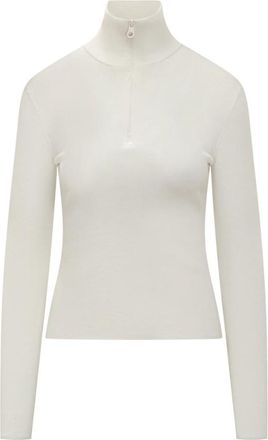Courr&egrave;ges Trui met opstaande kraag en rits - Dames - Coltruien - Wit - M - Wol - Truien & Vesten