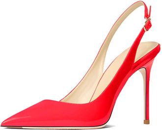 Generic Womens Patent Leather Slingback Stiletto Heels Pointed Toe Adjustable Buckle Strap High Heel Dress Shoes Classic Elegant Pumps for Formal Dinner & Wed