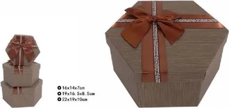 Trade Shop Trade Shop - Set 3 Pz Scatole Box Per Regali Varie Misure Esagonali Marrone Con Fiocco 69353