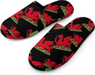 Generic Dragon of Wales Flannel Mens Slip-on Slippers Winter Warm House Shoes with Rubber Sole for Home Hotel