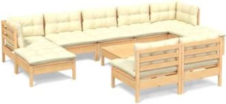 vidaXL Muebles De Jard&iacute;n 10 Piezas Cojines Madera De Pino Color Crema Vidaxl