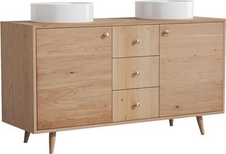 Vente-Unique Mueble de ba&ntilde;o de roble macizo con lavabo sobre encimera redondo - Natural claro - 145 cm - ZARENO