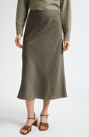 Vince Check Bias Satin Slip Skirt in Artichoke/dark Thyme at Nordstrom, Size 12