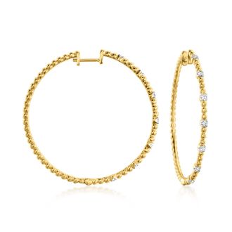Ross-Simons Diamond Station Beaded Hoop Earrings in 18kt Gold Over Sterling