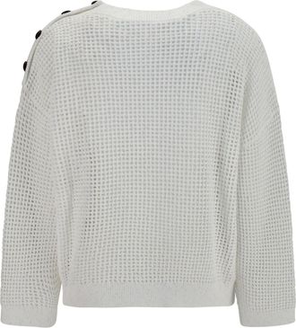 Brunello Cucinelli Womens Openwork Sweater With Shoulder Buttons Bianco Cotton; Polyester
