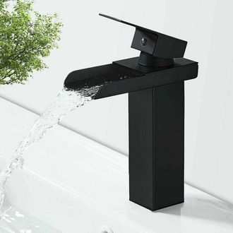 OEM Robinet Lavabo Cascade - Laiton A59 - Finition Noire Mate - Cartouche C&eacute;ramique - Entr&eacute;e G 3/8 - Eau Chaude Froide - 1 Pi&egrave;ce
