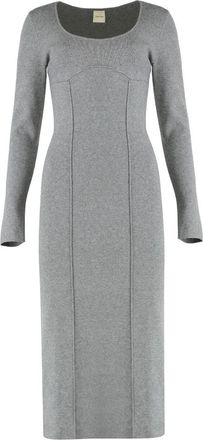 Calvin Klein Tech Knit Slim Midi Jurk - Dames - Kleedjes - Grijs - S - Polyester - Kleedjes