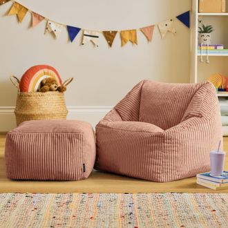 Icon Brand Puf sill&oacute;n infantil y reposapi&eacute;s cuadrado a juego de pana rosa