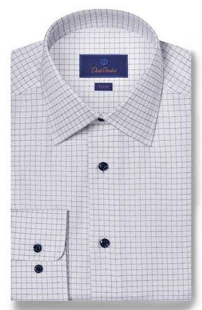 David Donahue Trim Fit Check Cotton Dobby Dress Shirt in White/Navy at Nordstrom Rack, Size 16.5 - 32/33