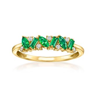 RS Pure by Ross-Simons Lab-Grown Emerald Ring With Lab-Grown Diamonds in 18kt Gold Vermeil
