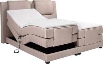 Vente-Unique Boxspring con cabecero de cama + somieres relax el&eacute;ctrico + colch&oacute;n + cubrecolch&oacute;n CASTEL de PALACIO - 2x90x200 cm - Tela beige