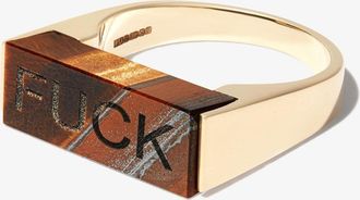 Luis Morais 14K Yellow Gold Slogan Tigers Eye Ring - Mens - Tiger Eye/14kt Yellow Gold