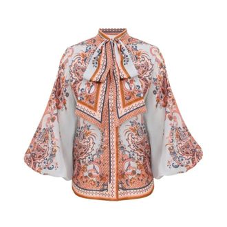Zimmermann Blouses, female, Multicolor, Size: 2XS Aster Tie Neck Blouse