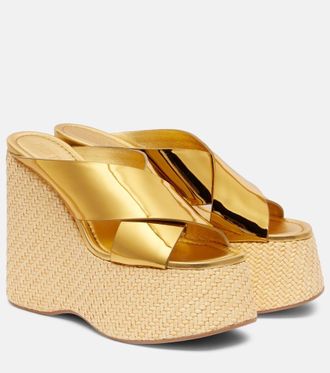 PARIS TEXAS Mara metallic leather wedge mules