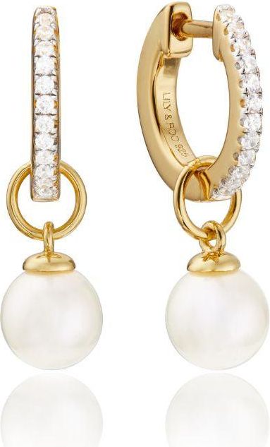 Gold Diamond Style Small Pearl Drop Earrings