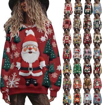 Generic Christmas Jumpers for Women Long Sleeve Xmas Novelty Printed Sweaters Ladies Christmas Tops Pullover Crew Neck Sweatshirt T-Shirt Womens Xmas Holiday 