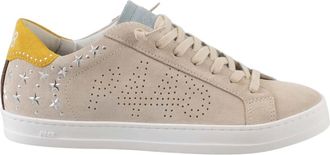 P448 Schoenen, Dames, Beige, 39 EU, Beige leren sneakers met gele details