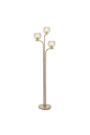 Netlighting Dimple Complete Floor Lamp Satin Brass Plate Champagne Lustre Glass in Gold
