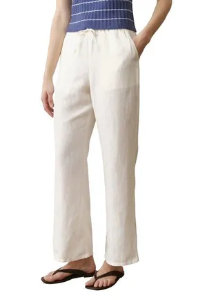 Marine Layer Drawstring Linen Blend Pants in Antique White at Nordstrom, Size X-Large