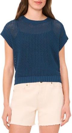 Halogen Open Stitch Cotton Crop Sweater Vest in Seaport Blue at Nordstrom Rack, Size X-Large
