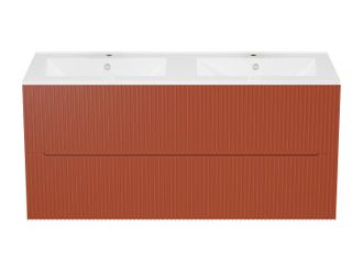 Vente-Unique Mueble de ba&ntilde;o suspendido con lavabo encastrado - Estriado terracota - 120 cm - PAVANI