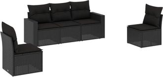 vidaXL Set De Muebles De Jard&iacute;n 5 Pzas Y Cojines Rat&aacute;n Sint&eacute;tico Negro Vidaxl