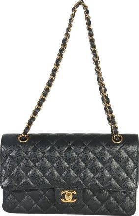 Chanel Black Leather Quilted Caviar Medium Classic Double Flap Bag (Authentic Pre-Loved)