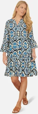 Yumi Ikat Print 3/4 Sleeve Tunic Dress in Blue at Nordstrom, Size 12