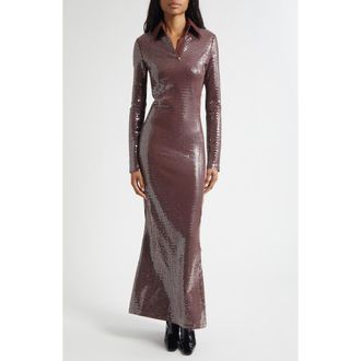Conner Ives Long Sleeve Sequin Jersey Dress in Chocolate at Nordstrom, Size Small