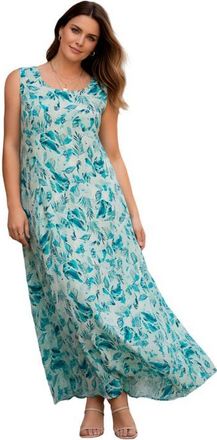 Roaman's Hand Crinkled Sleeveless Dress in Turquoise Mixed Leaves at Nordstrom, Size 36
