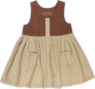 LOvedbaby Sleeveless Organic Cotton Western Dress in Oatmeal at Nordstrom, Size 18-24M