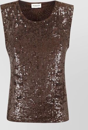 Parosh sleeveless top round neck sequin detail