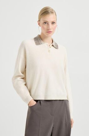 Brunello Cucinelli Polo with dazzling collar in Beige at Nordstrom, Size 3X-Large Eu