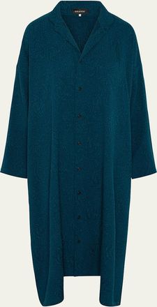Eskandar Damask Cloque Wide A-Line Double-Stand Collar Shirtdress
