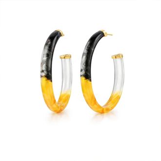 Gold & Honey Womens Game Day Xl Oval Tie Dye Lucite Hoop Earrings In Black/amber