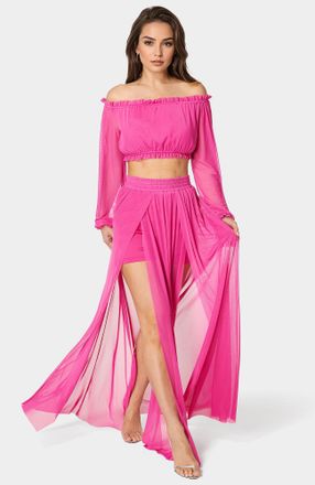 Bebe Womens High-slit Two-piece Mesh Maxi Dress
