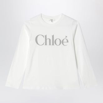 Chlo&eacute; T-shirt bianca in cotone con stampa logo