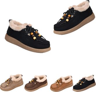 Generic Fashion Beaded Lace Up Comfort Round Toe,Womens Suede Fur Lined Flat Loafers with Lace,Warm Cotton Shoes Womens Suede Platform Loafers,Women Lined Sli