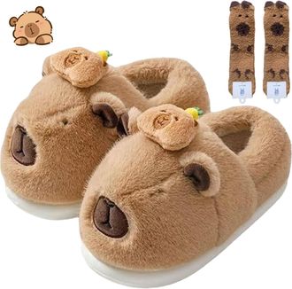 Generic Capybara Slippers for Women and Men, Plush Fluffy Cotton Slippers for Indoors and Outdoors, Warm, Non-Slip, Soft Winter Slippers ( E,10-10.5)