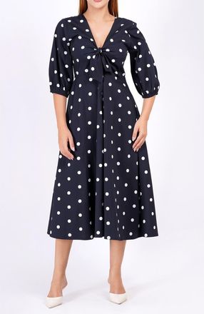Leota Adriana Tie-Front Midi Dress in Small Polka Black White at Nordstrom, Size X-Small