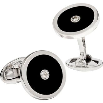 Jan Leslie Black Onyx and Diamond Sterling Silver Round Cufflinks at Nordstrom