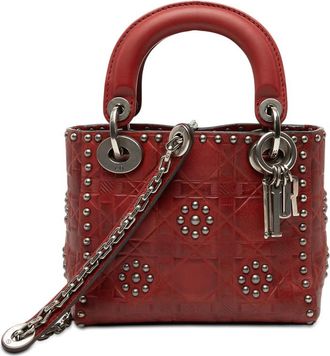 Dior Pre-owned Dior Mini Embossed Calfskin Cannage Studded Flower Lady Dior Ladies 35MA-0187