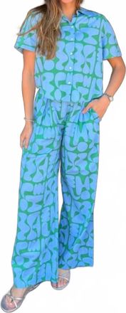 Velvet Trixie Pull On Pant In Green/ Blue Bug