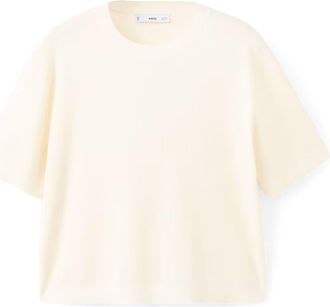 Mango Short Sleeve Wool & Cotton Crewneck Sweater in Ecru at Nordstrom, Size X-Small