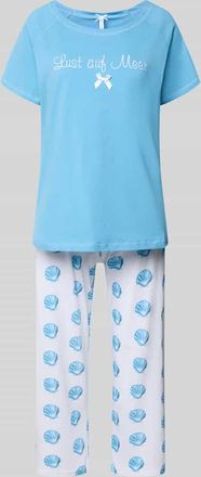 Louis & Louisa Regular Fit Pyjama mit Schleifen-Detail in Blau, Gr&ouml;&szlig;e XXL